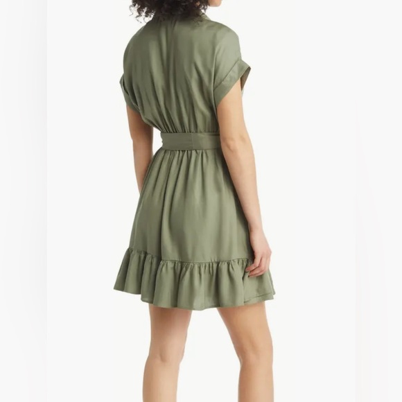 BOHO Patch Pocket Tie Waist Shirtdress Army green.Size M 100%Rayon.Used - Picture 6 of 9